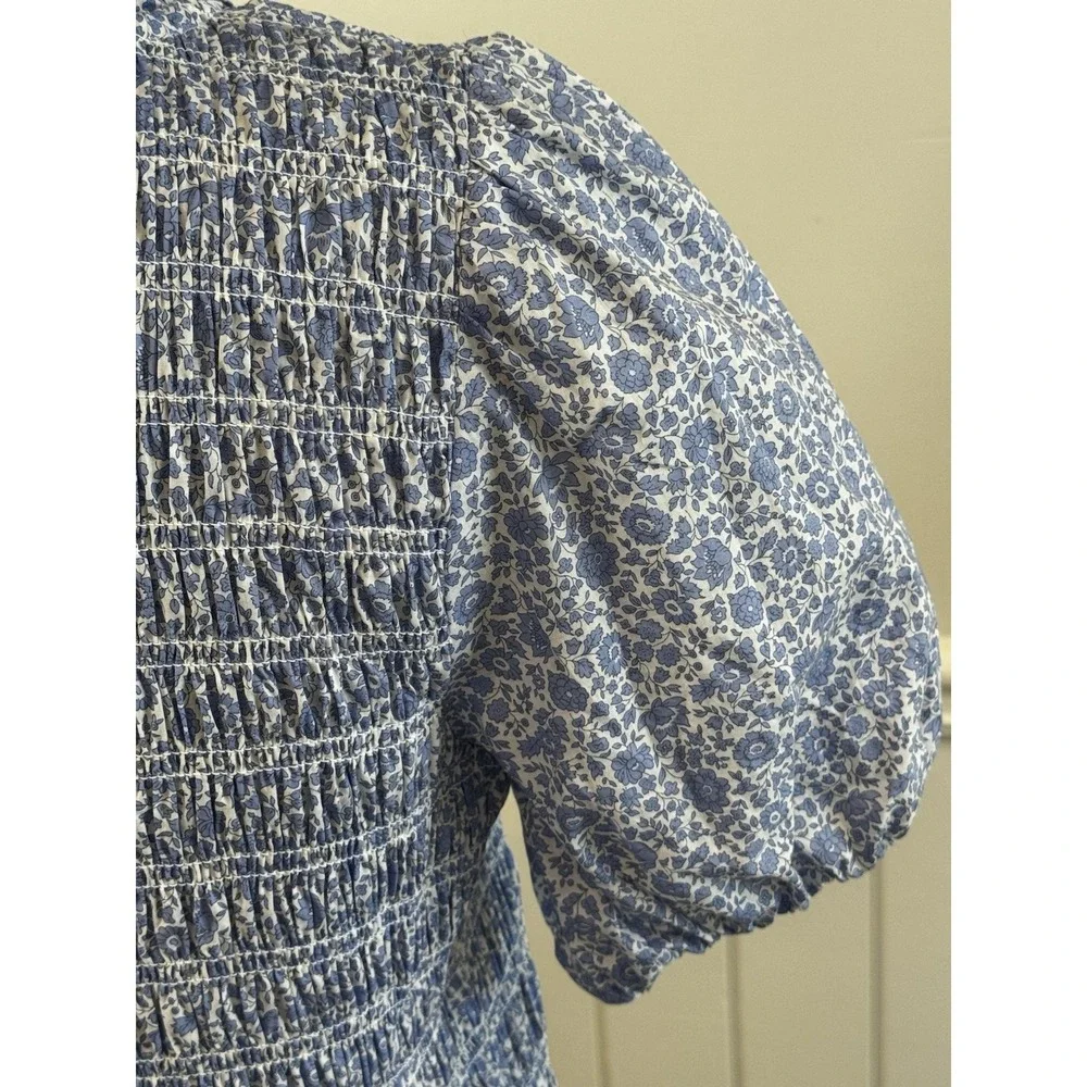 J. Crew‎ Smocked Top M Liberty D'Anjo Floral Puff Sleeve Cottagecore Coquette